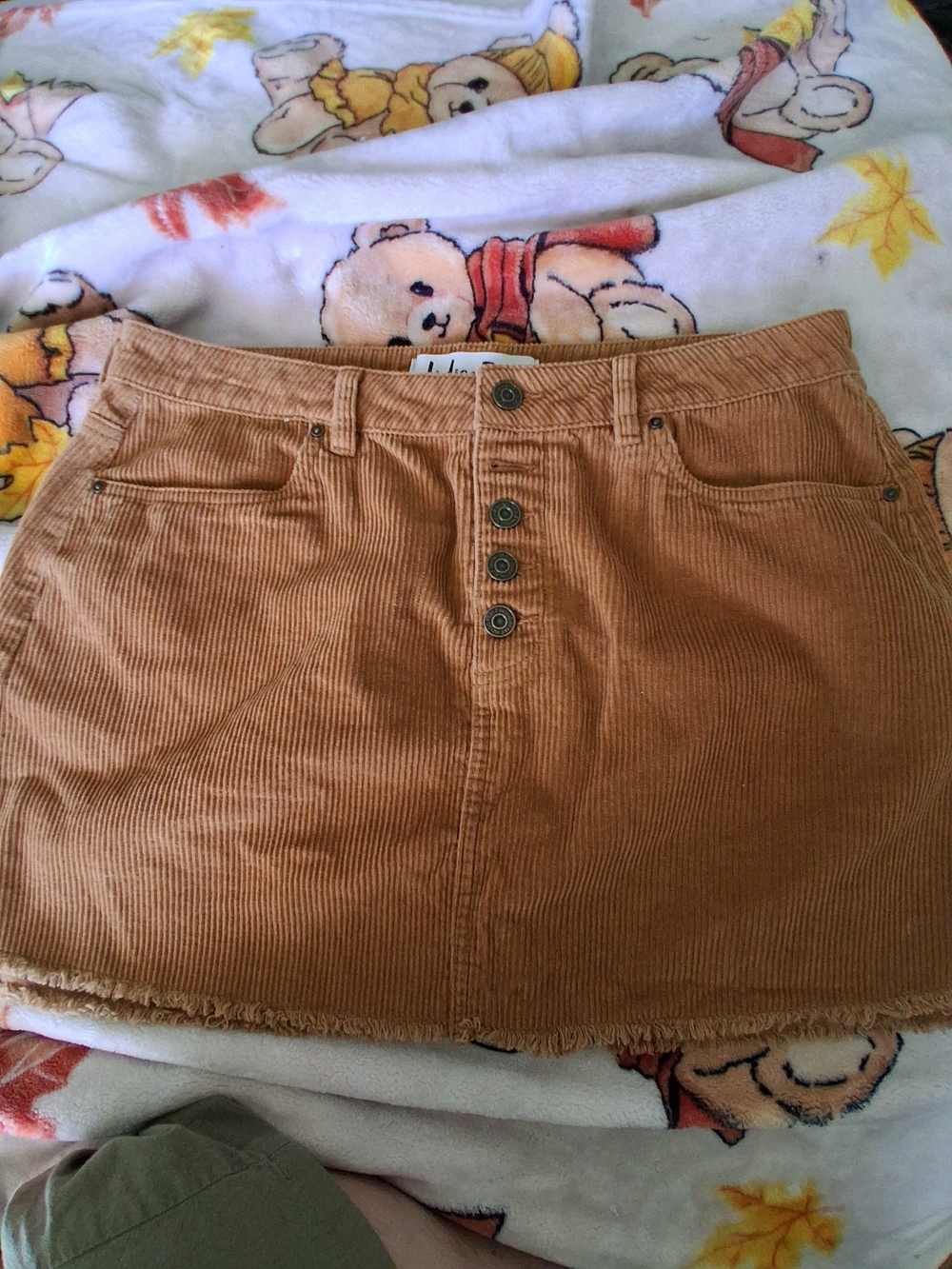 Indigo Rein Camel Corduroy Button-Front Mini Skirt
